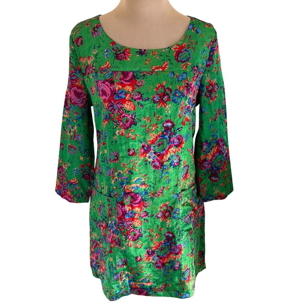 Rare Vintage Y2K Versace Couture Silk Asian Cottage Floral Dress Mod Luxury